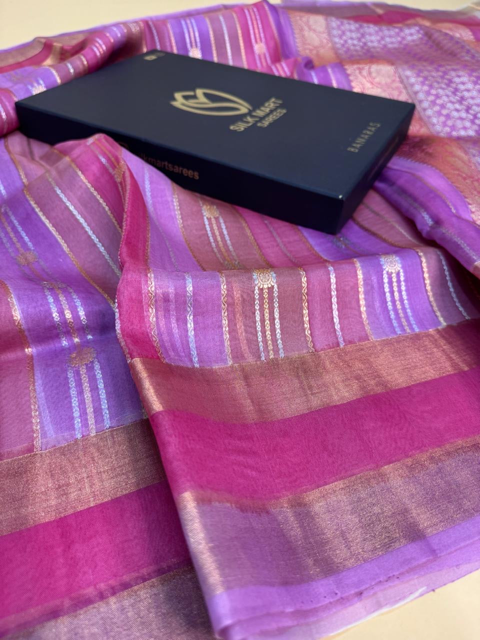 Kora Organza Silk Rangkaat Stripe Saree
