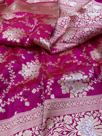 Pure Banarasi Katan Silk Jaal Saree
