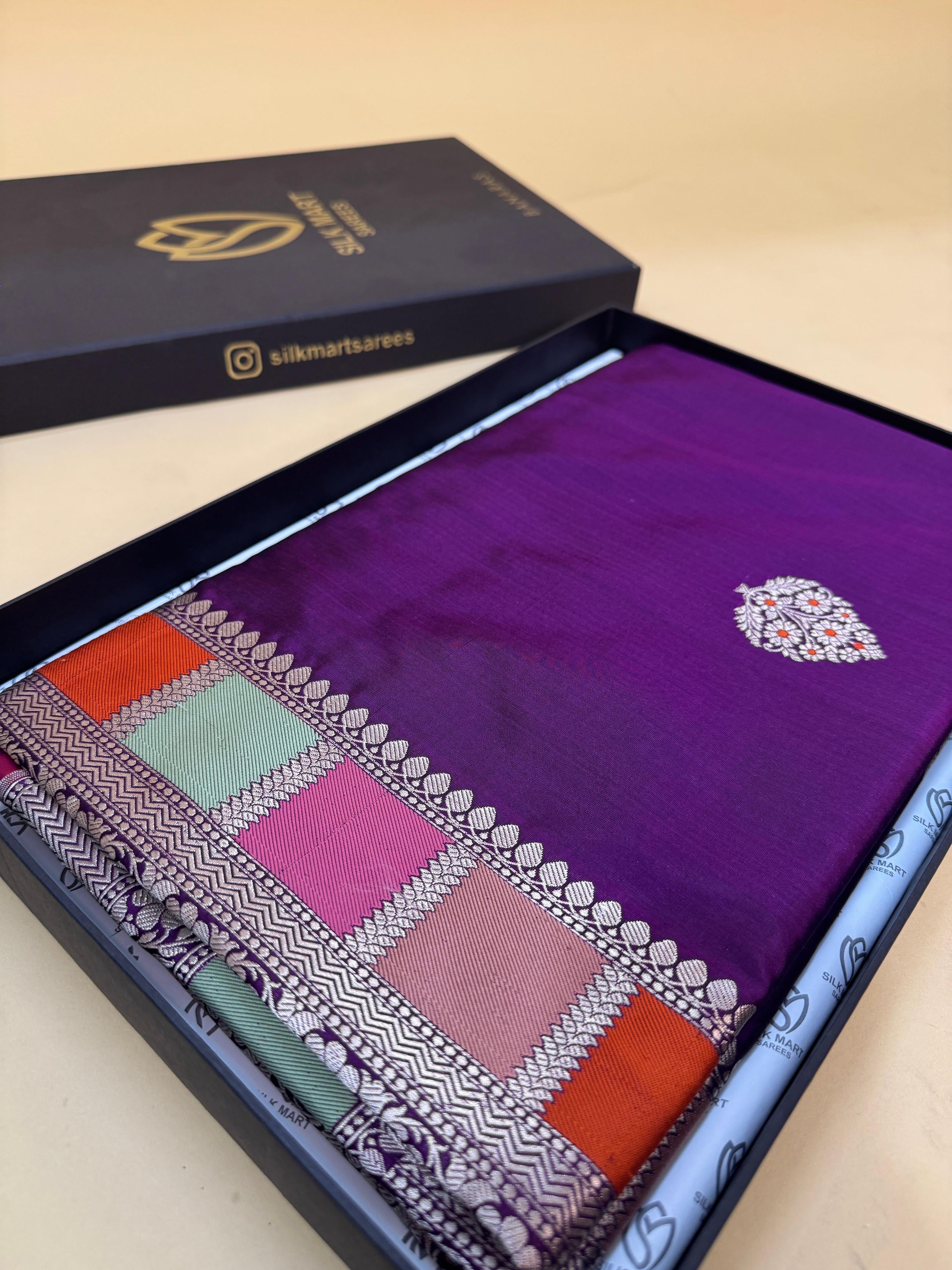 Purple Katan Silk Mina Buta Rangkaat Saree