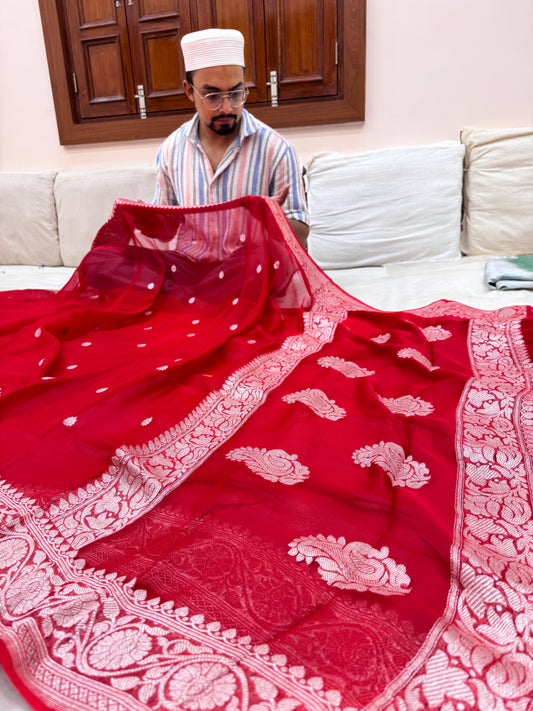 Pure Banarasi Khaddi Chiffon Saree