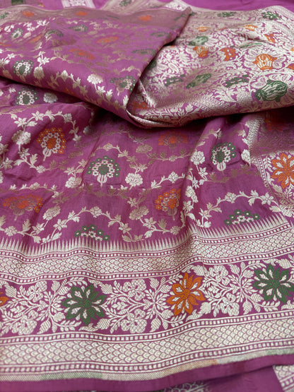 Pure Banarasi Katan Silk Meena Jaal Saree