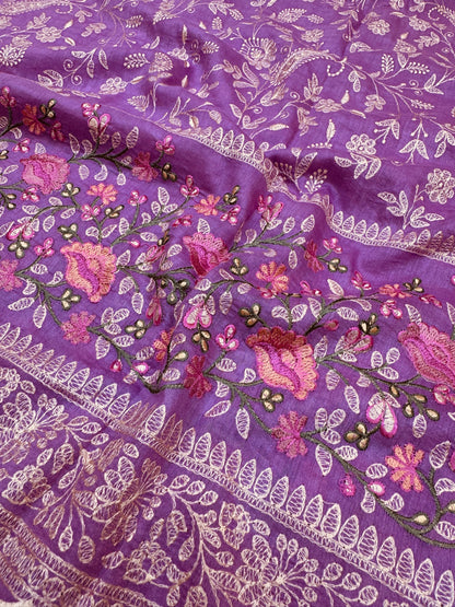 Pure Banarasi Tasar Silk Embroidery Saree