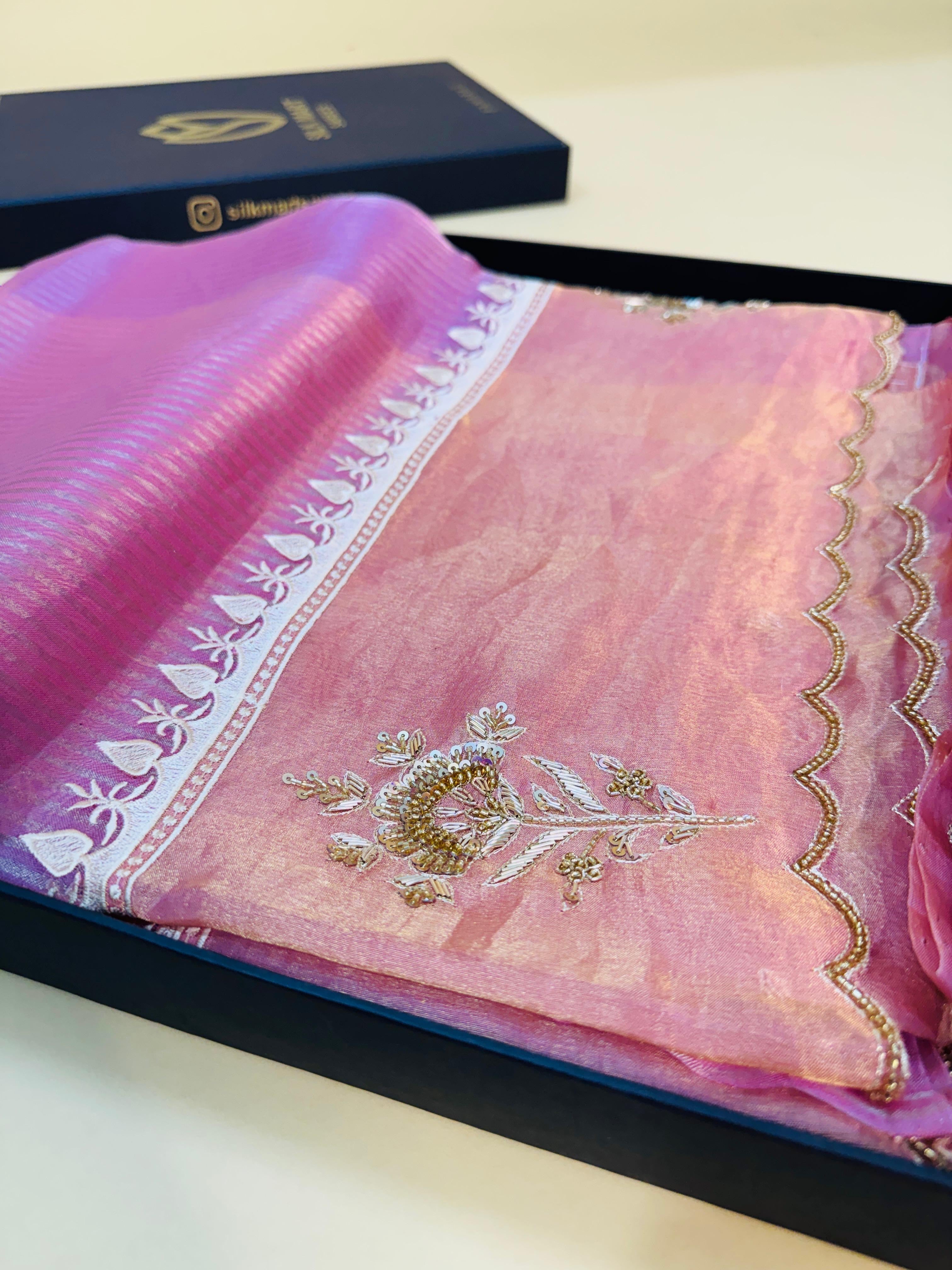 Tissue Hand Embroidery Saree