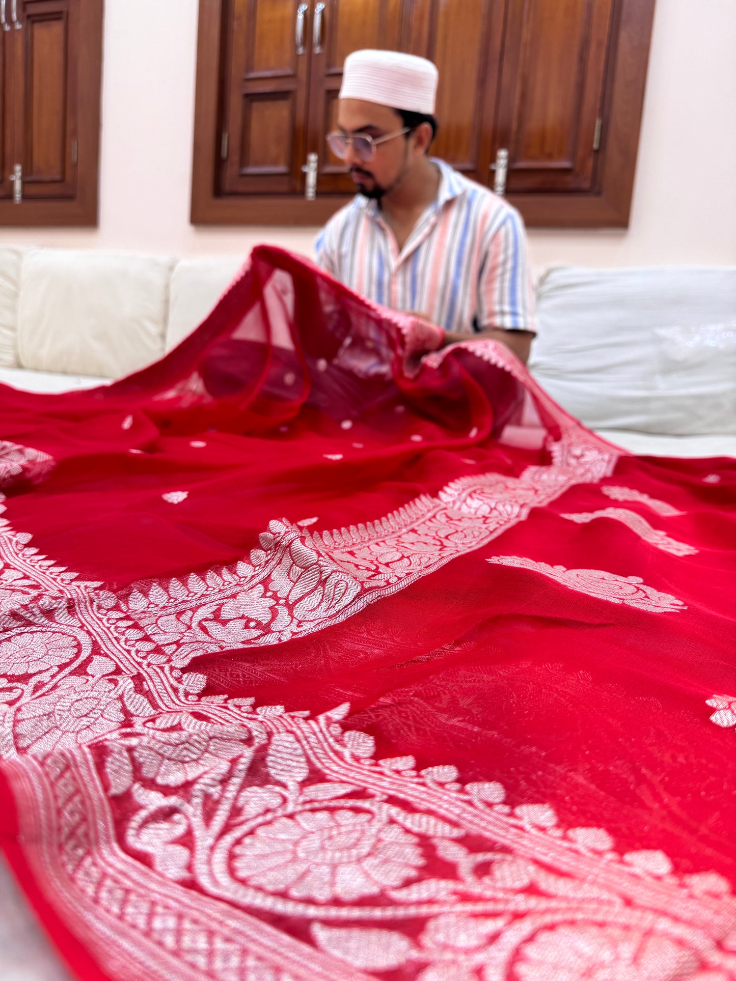 Pure Banarasi Khaddi Chiffon Saree