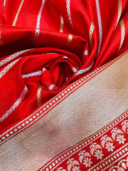 Pure Banarasi Kora Tissue Silk Stripe Saree