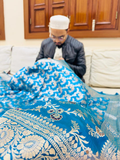 Pure Banarasi Katan Silk Mina Jaal Saree