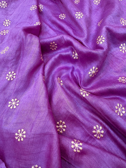 Pure Banarasi Tasar Silk Embroidery Saree