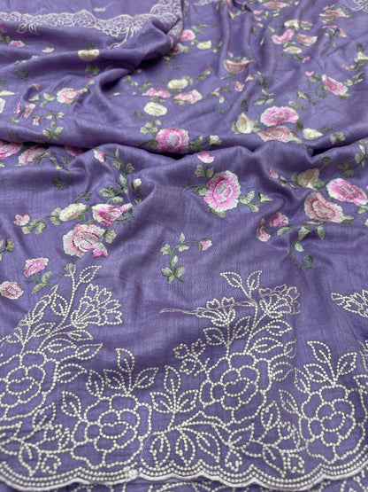 Pure Banarasi Tasar Silk Embroidery Saree