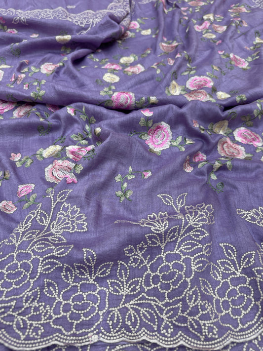 Pure Banarasi Tasar Silk Embroidery Saree