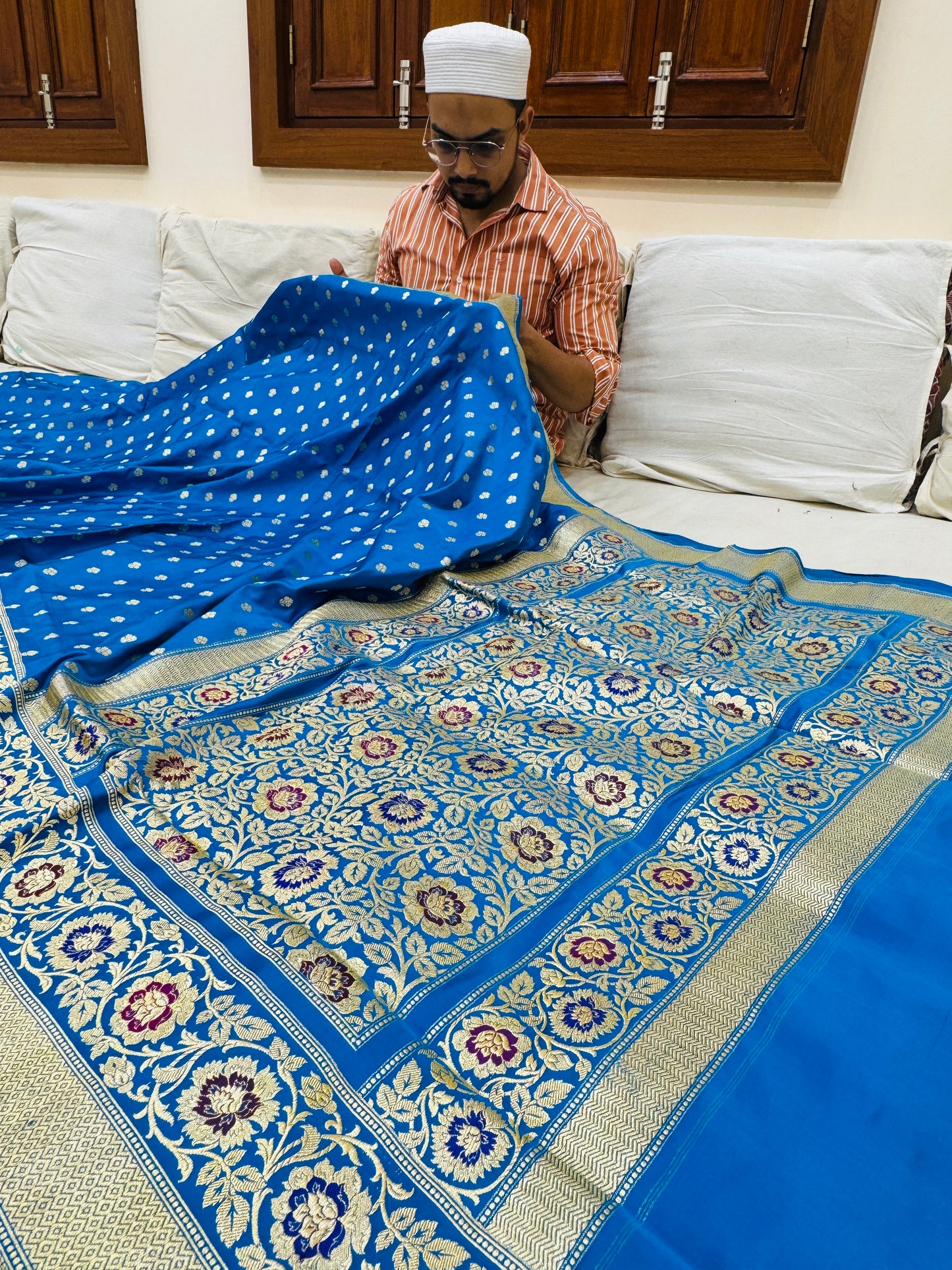 Pure Banarasi Satin Silk Chunri Buti Saree