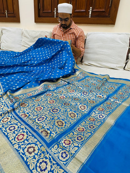 Pure Banarasi Satin Silk Chunri Buti Saree