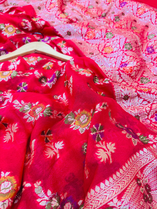 Pure Banarasi Chiffon Tilfi Floral Jaal Saree