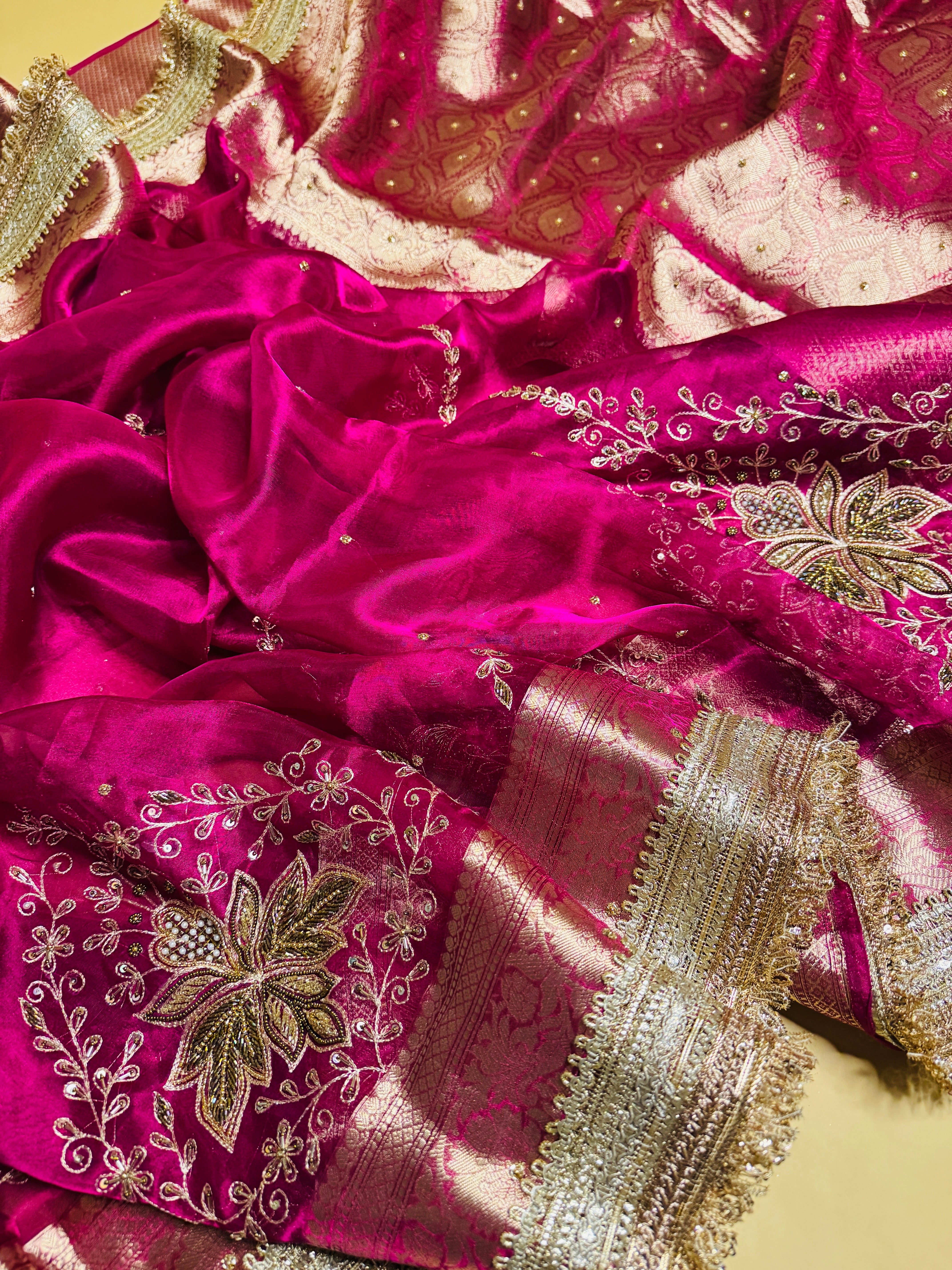 Pure Banarasi Tissue Silk Hand Embroidery Saree