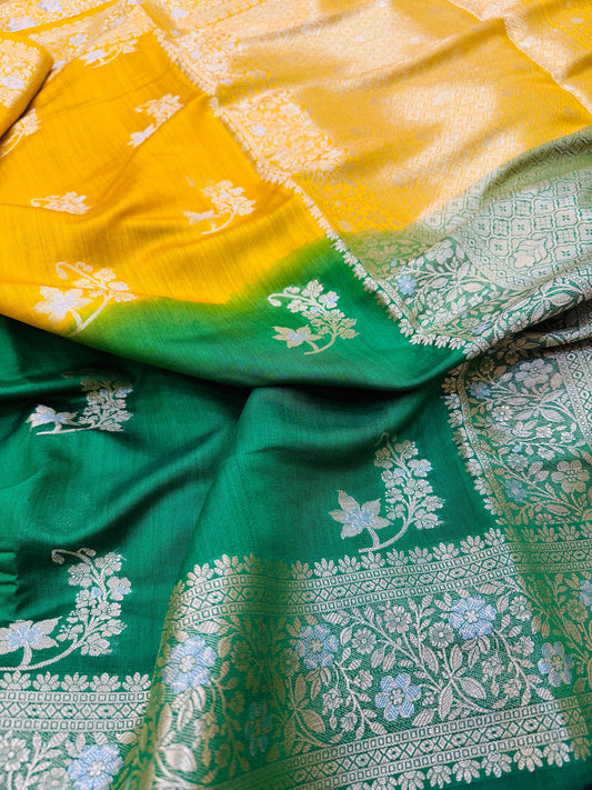 Pure Banarasi Chiniya Silk Half n Half buta saree