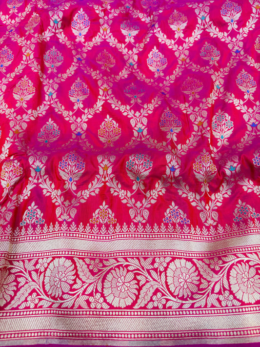 Pure Banarasi Katan Silk Mina Jaal Saree