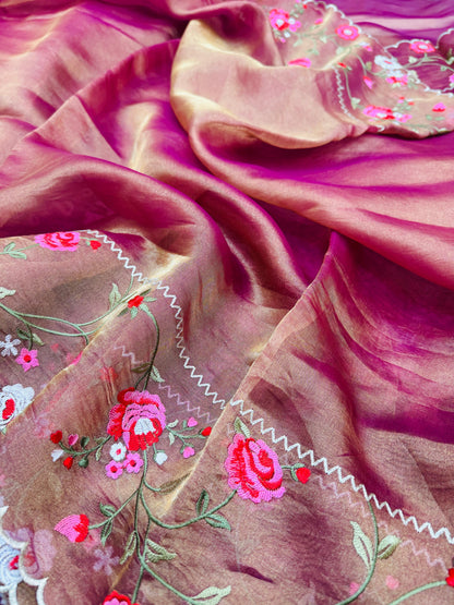 Pure Banarasi Tissue Silk Satin Border Embroidery Saree