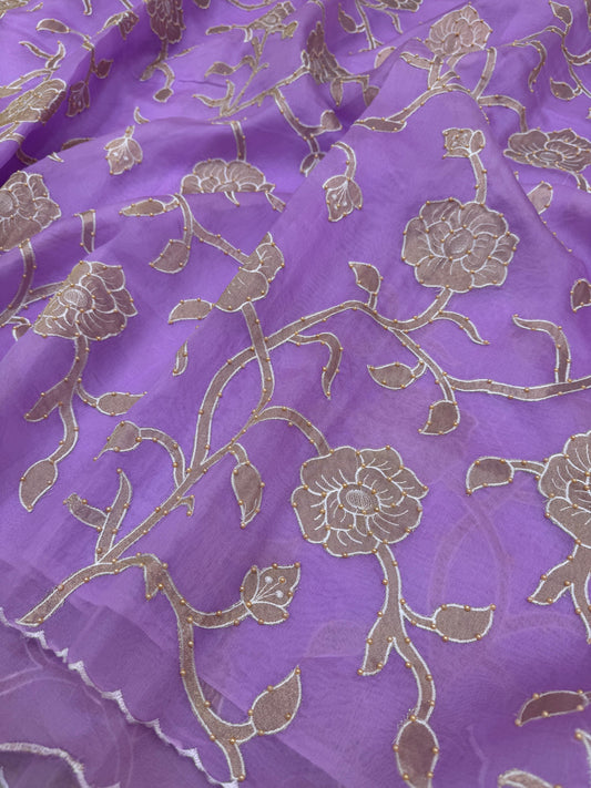 Pure Banarasi Kora Tissue Patch Work Embroidery Saree