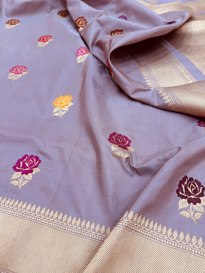 Pure Banarasi Katan Silk Rose Buta Saree