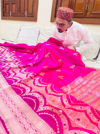 Pure Banarasi Katan Silk Mina Buti Skirt Border Saree