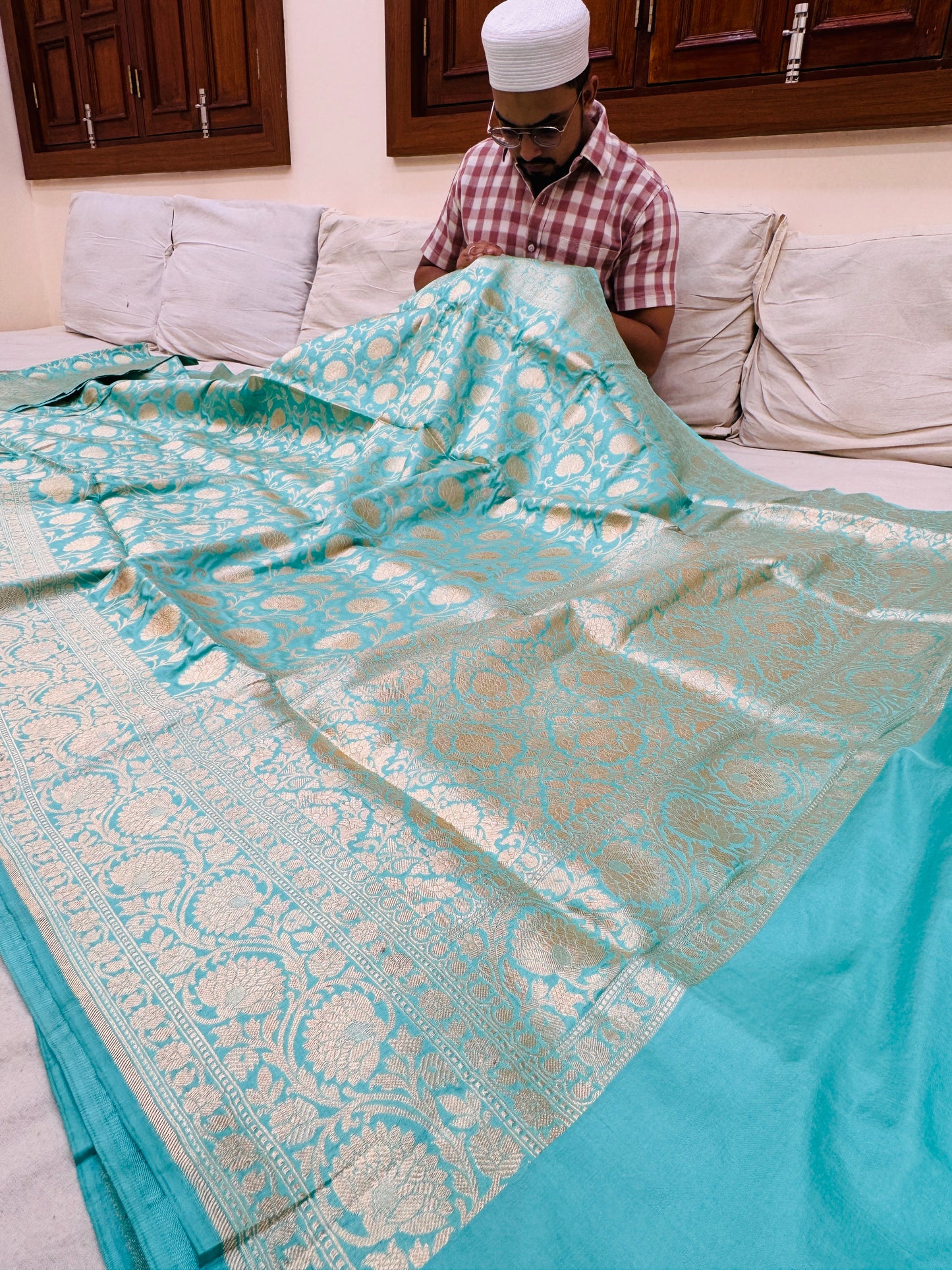 Pure Banarasi Katan Silk Jaal Saree