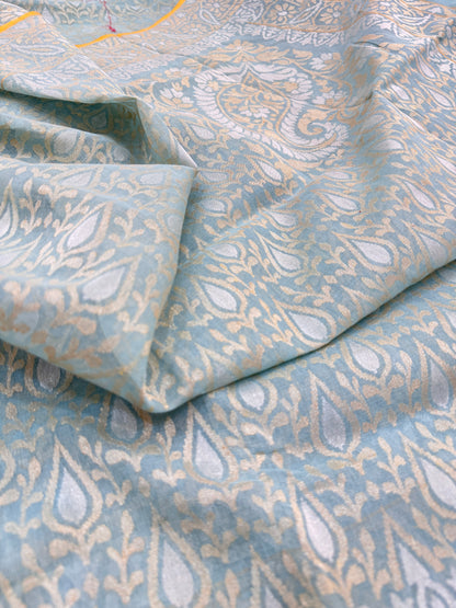 Real Silver Zari Cotton Jamdani Saree