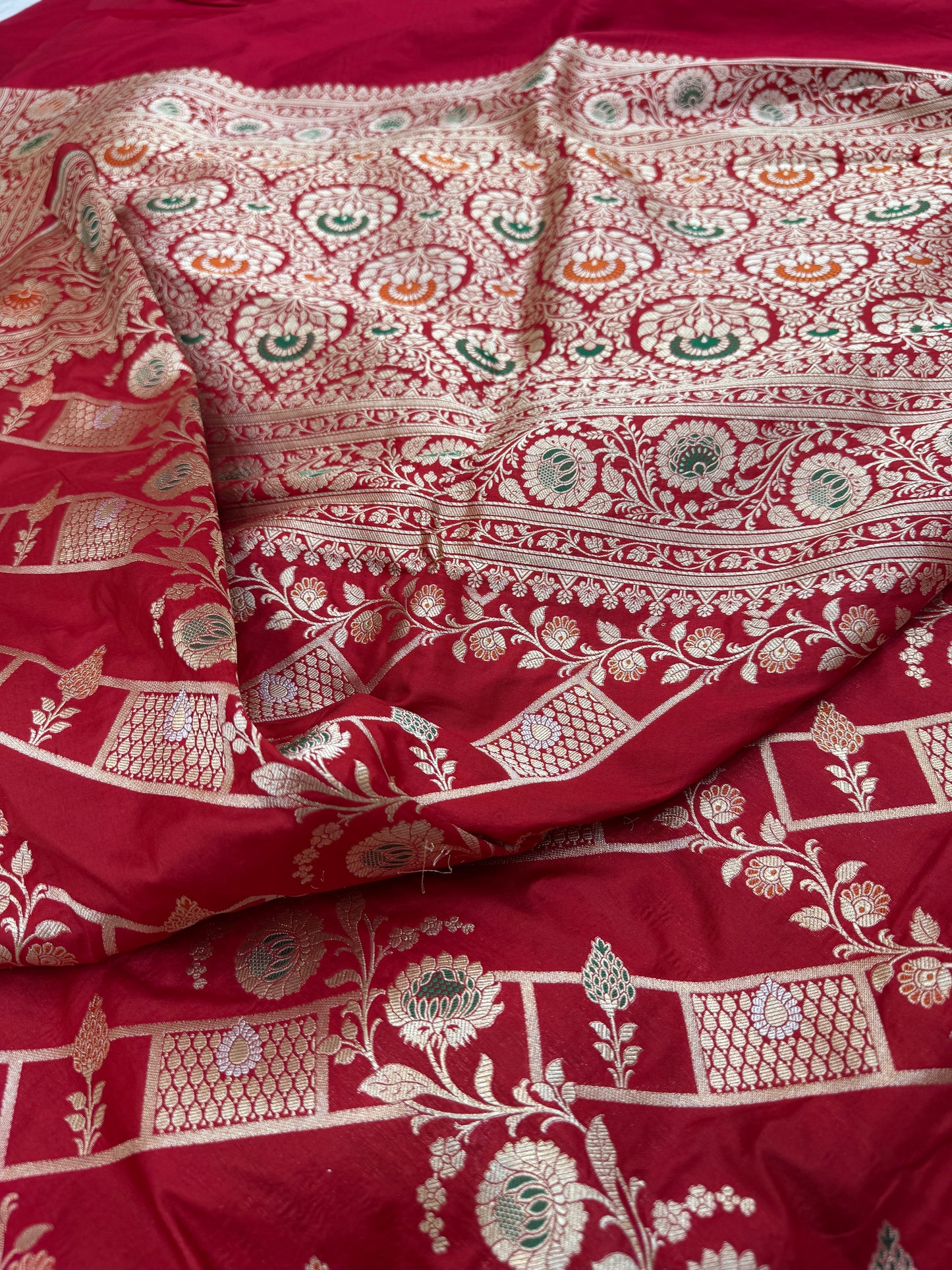 Pure Banarasi Katan Silk Alfi Meena Jaal Saree
