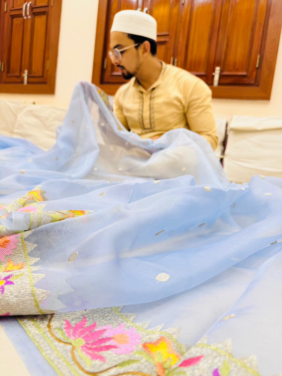 Pure Banarasi Kora Silk Embroidery Saree