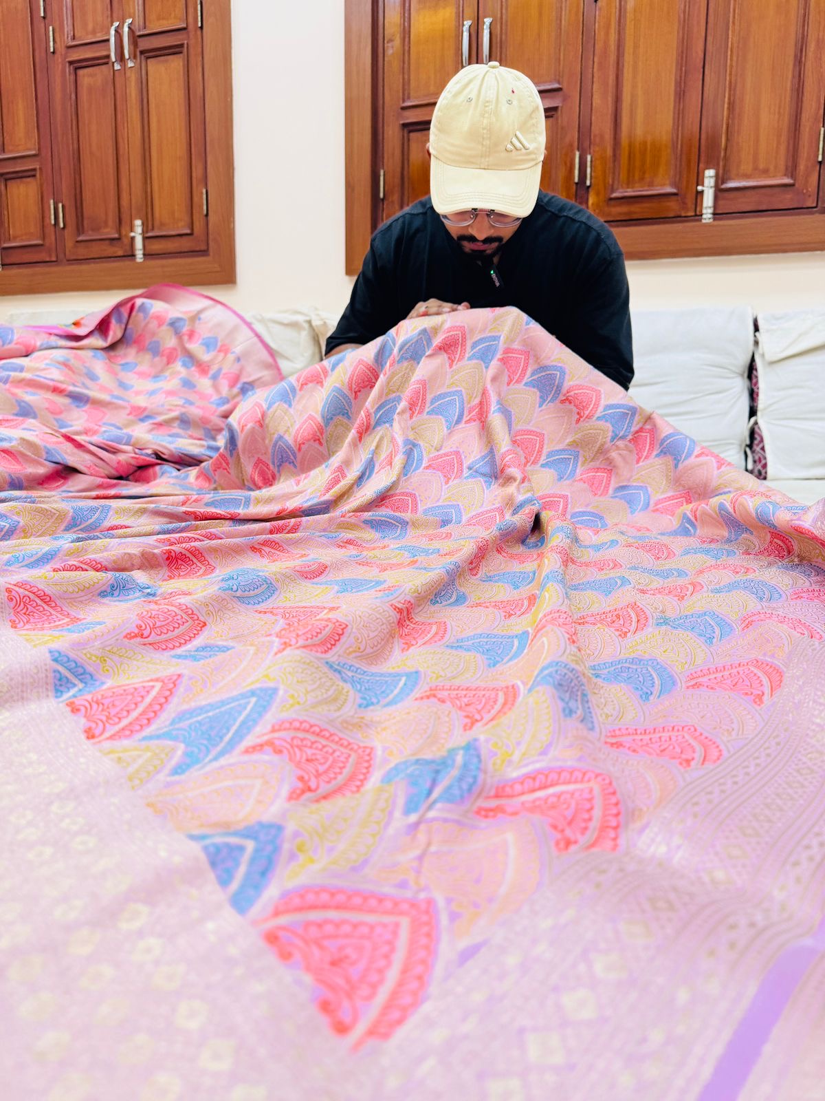 Pure Banarasi Katan Silk Tanchoi Jaal Saree
