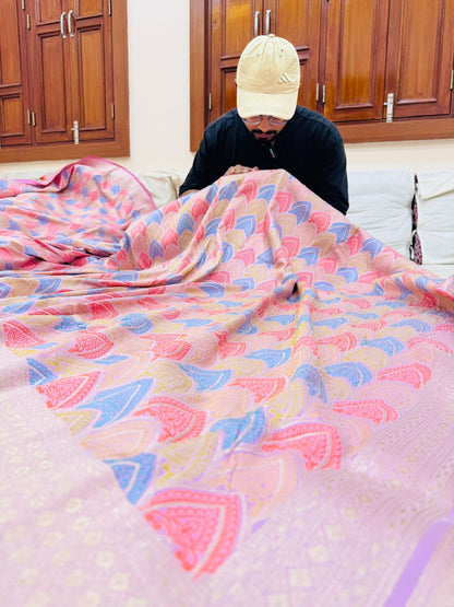 Pure Banarasi Katan Silk Tanchoi Jaal Saree