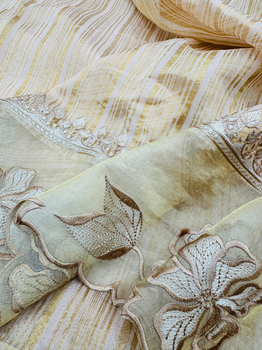 Kora Tissue Silk Stripes with Border Patchwork Saree