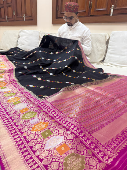 Pure Banarasi Katan Silk Mina Buti Skirt Border Saree