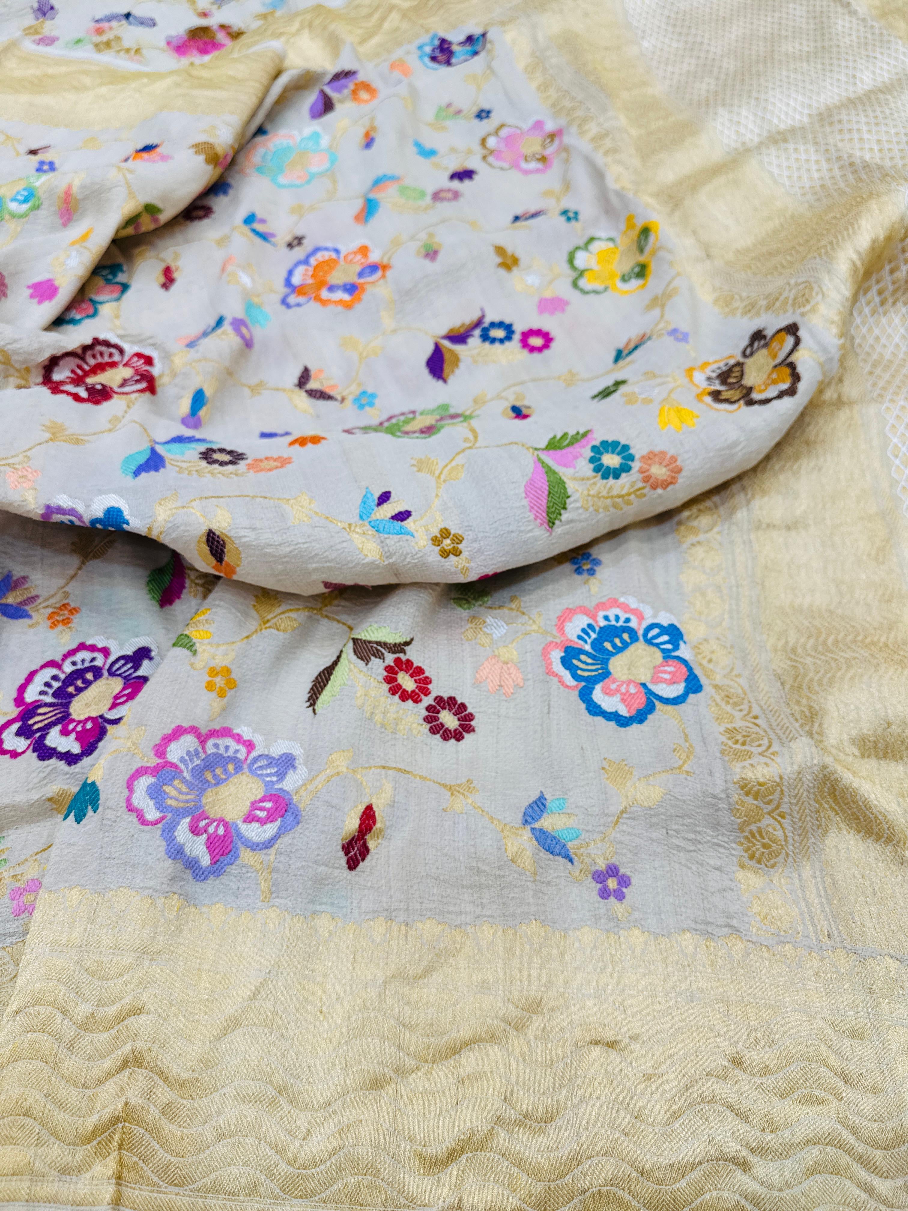 Handwoven Tusser Georgette Multicolor Mina Jaal Saree