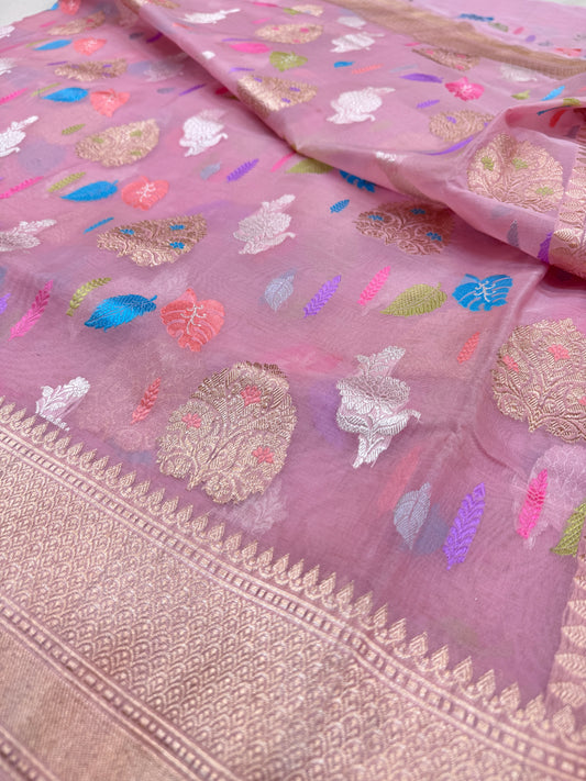 Pure Banarasi Kora Silk Kadhwa Buta Saree