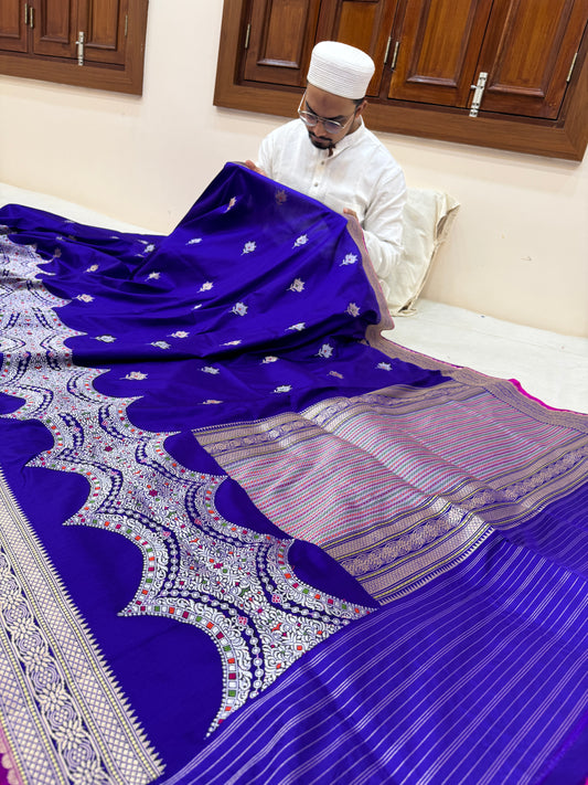 Pure Banarasi Katan Silk Mina Buti Skirt Border Saree