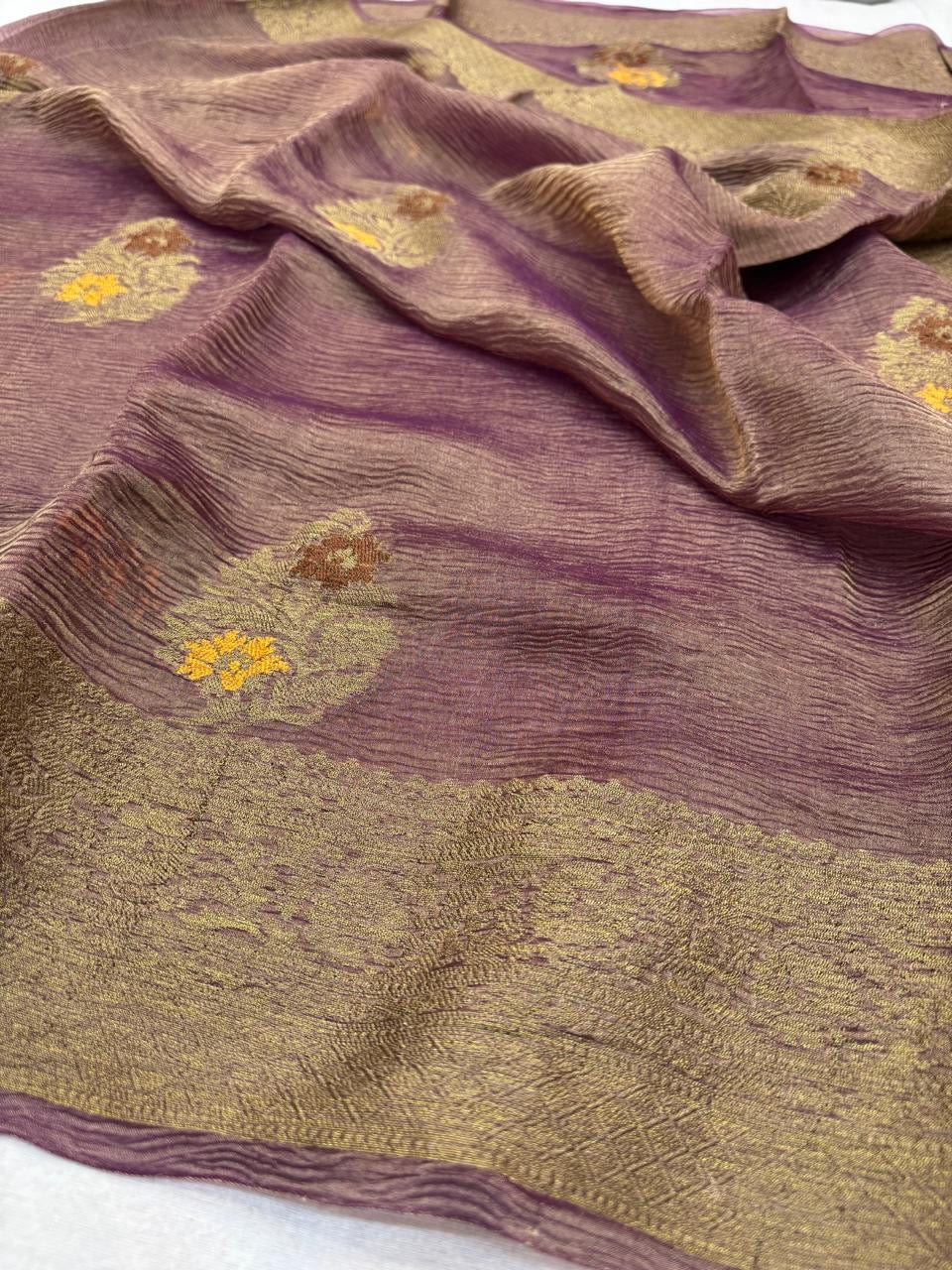 Pure Banarasi Crush Tissue Silk Sarees