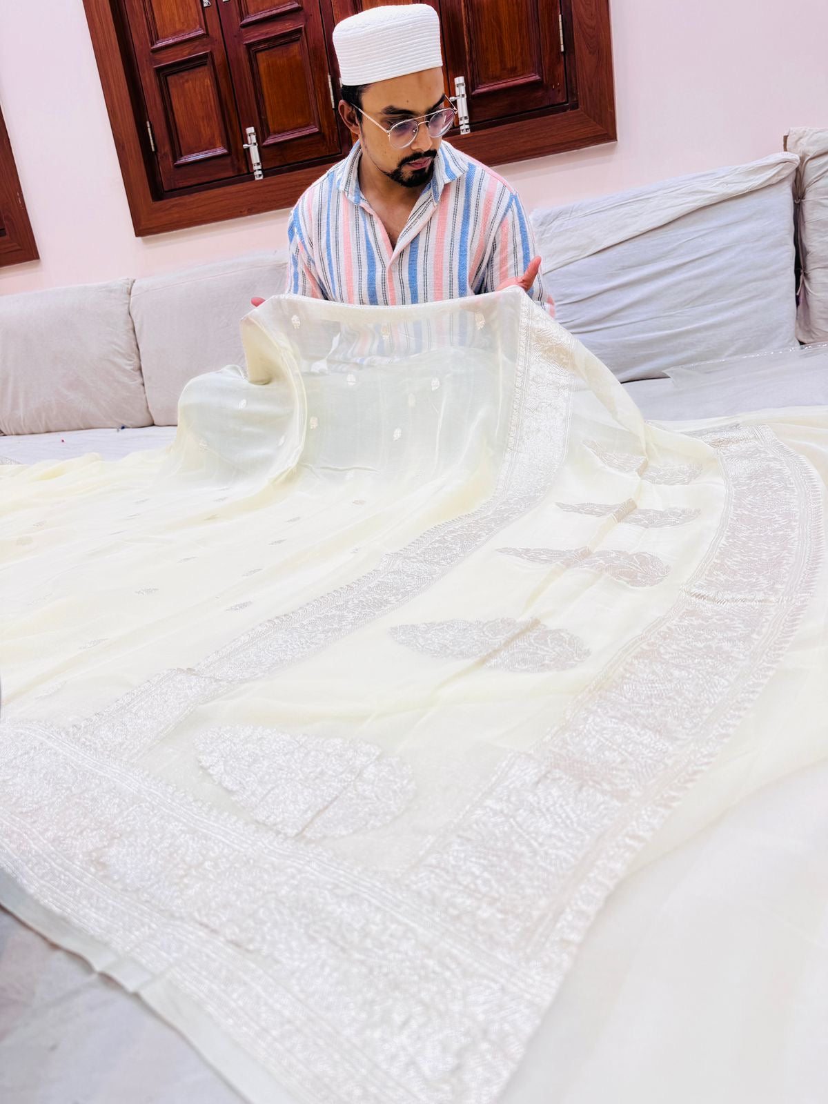 Pure Banarasi Khaddi Chiffon Saree