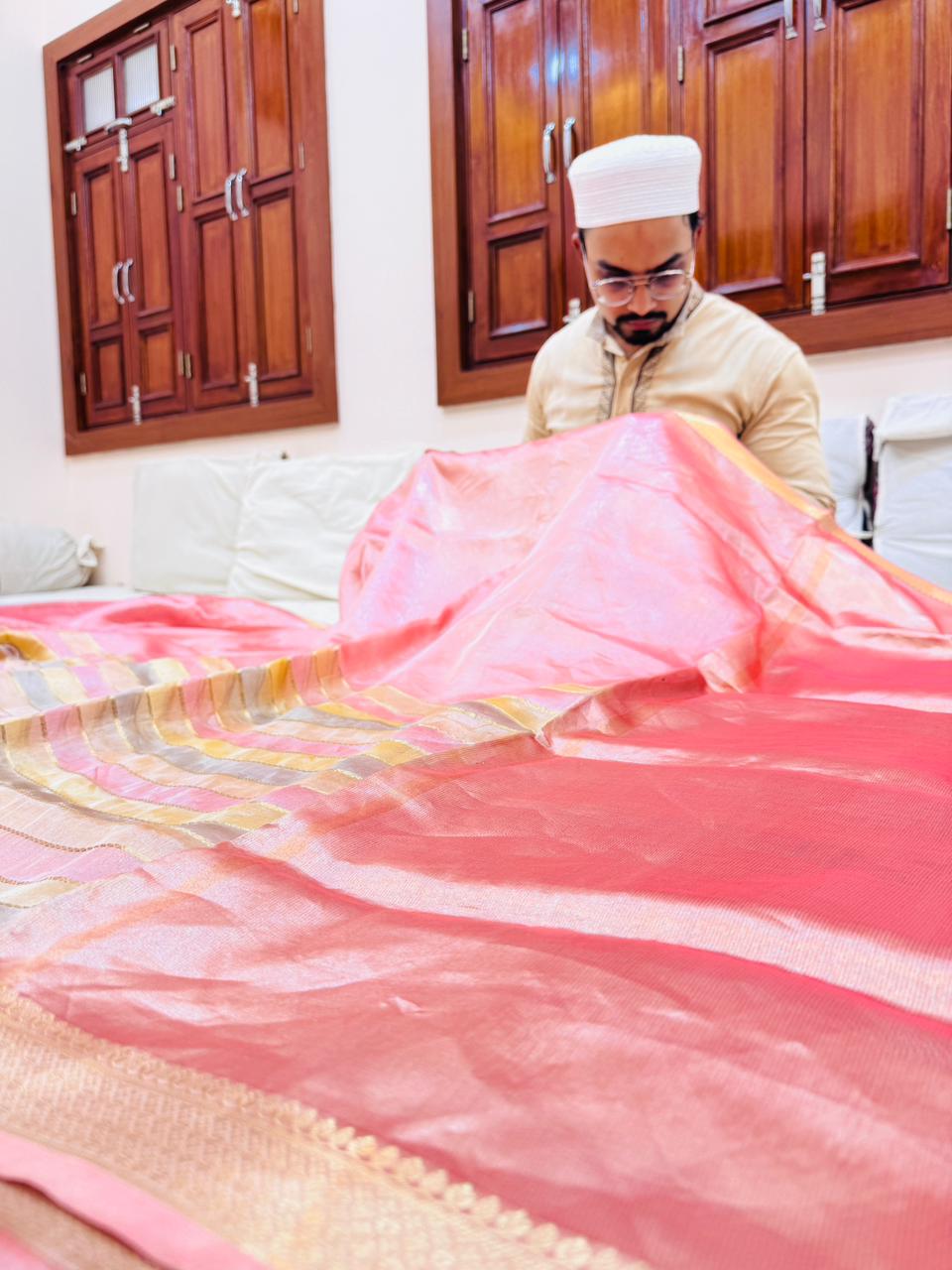 Pure Banarasi Tissue Silk Half and Half Saree