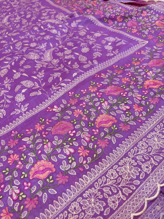 Pure Banarasi Tasar Silk Embroidery Saree