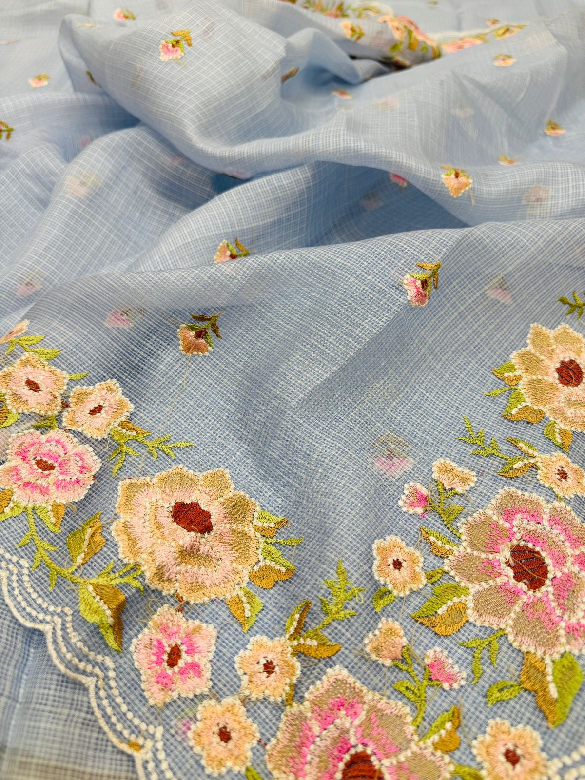 Pure Banarasi Kora Silk Embroidery Saree