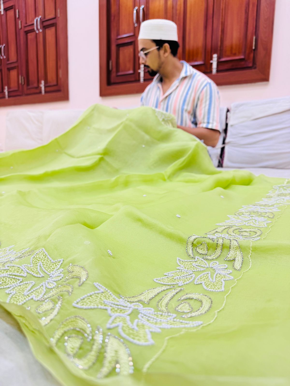 Pure Banarasi Kora Silk Embroidery Saree