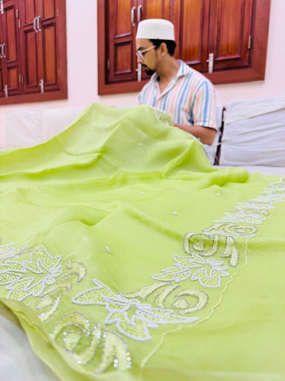 Pure Banarasi Kora Silk Embroidery Saree