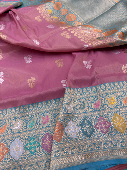 Pure Banarasi Katan Tissue Silk Kadiyal Border Saree