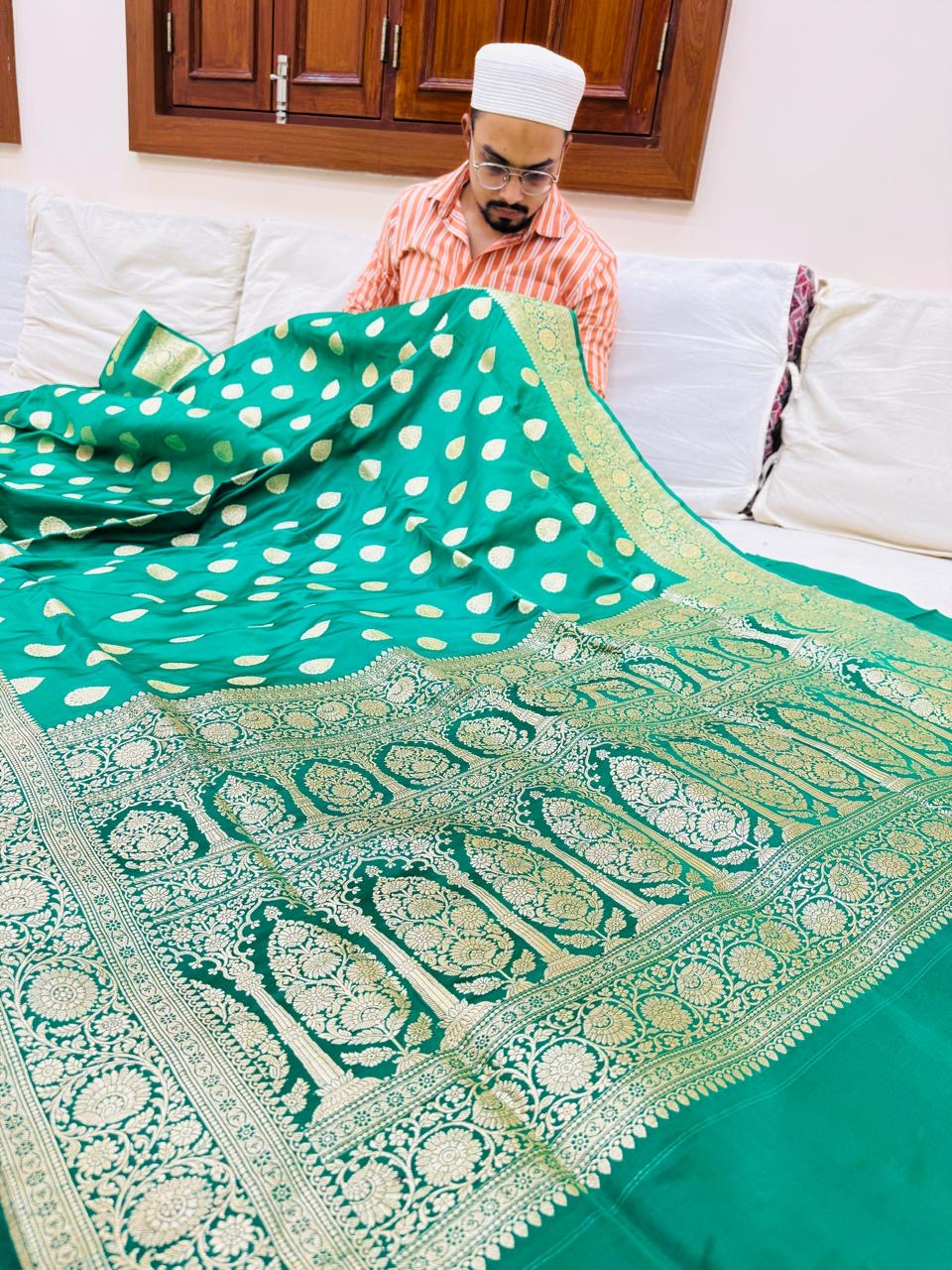 Pure Banarasi Satin Silk Upada Buti Saree