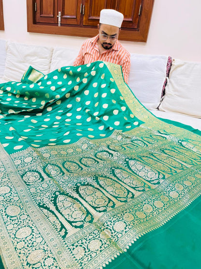 Pure Banarasi Satin Silk Upada Buti Saree