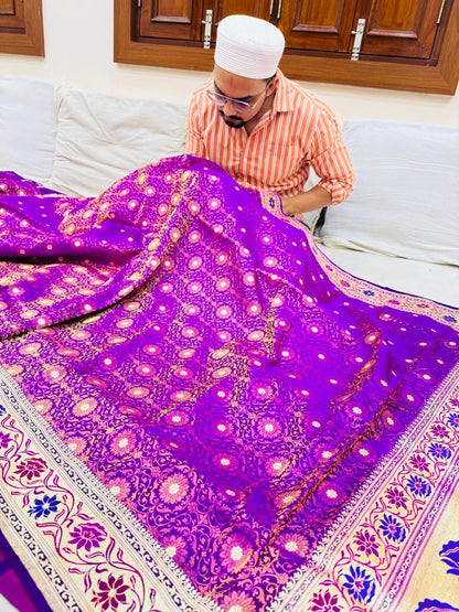 Pure Banarasi Satin Silk Waskat Buti Saree