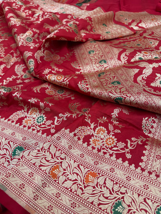 Pure Banarasi Katan Silk Meena Jaal Saree