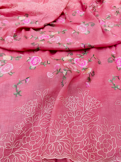 Pure Banarasi Tasar Silk Embroidery Saree