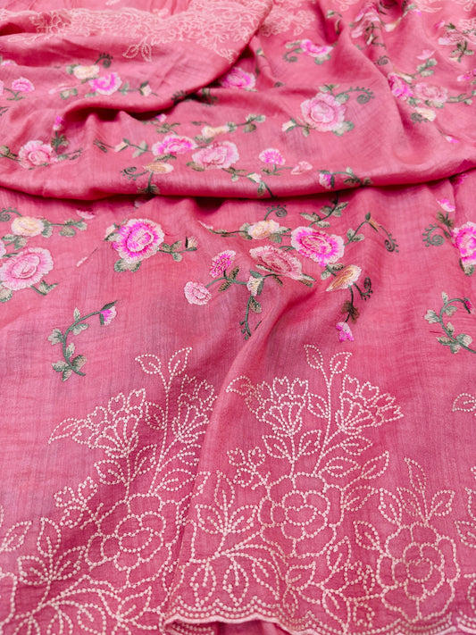 Pure Banarasi Tasar Silk Embroidery Saree