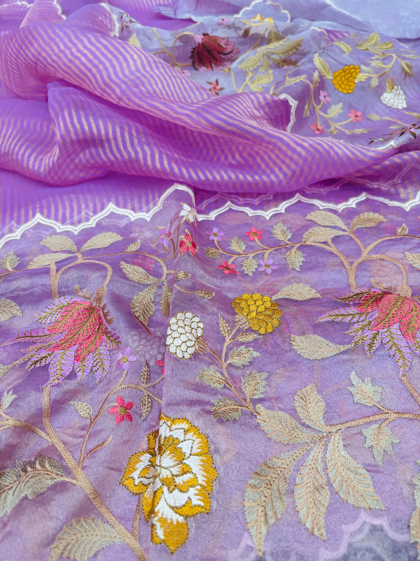 Pure Banarasi Kora Tissue Patch Work Embroidery Saree