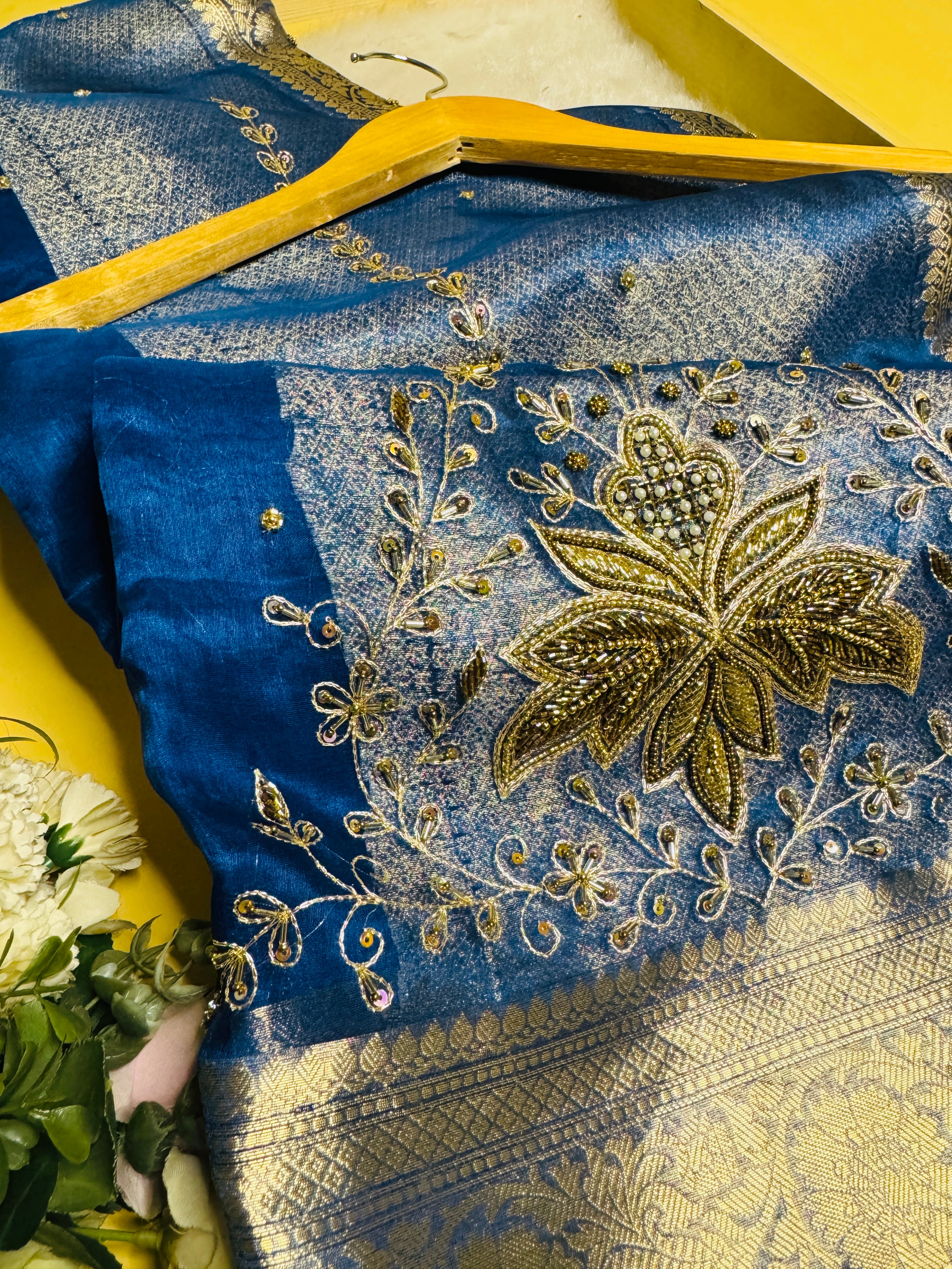 Pure Banarasi Tissue Silk Hand Embroidery Saree